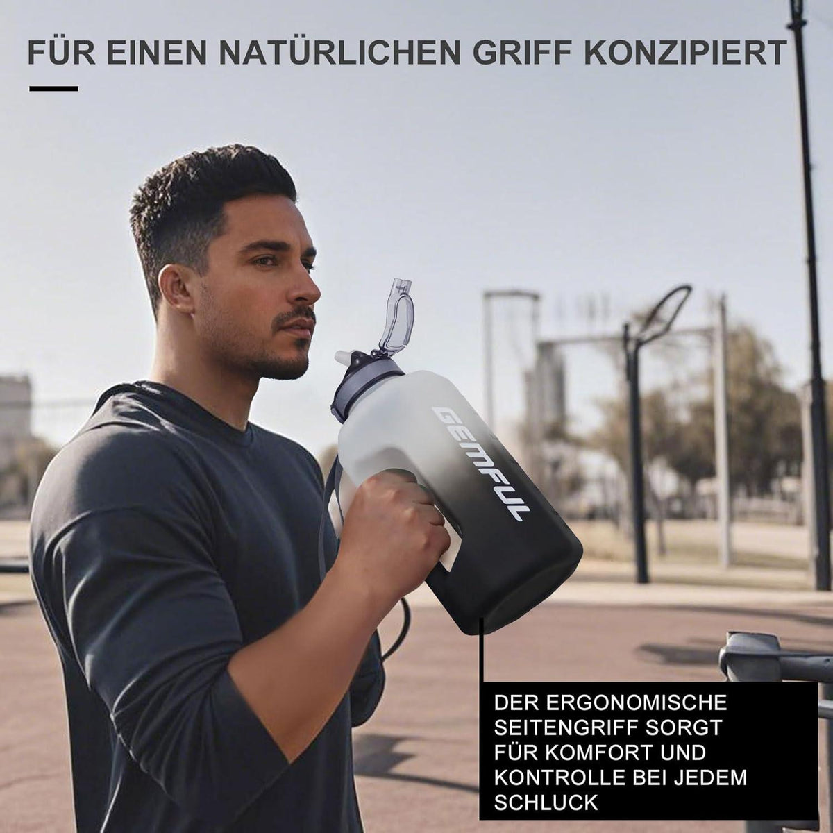 GEMFUL 2,2L Sport Trinkflasche Strohhalm Motivation Robust