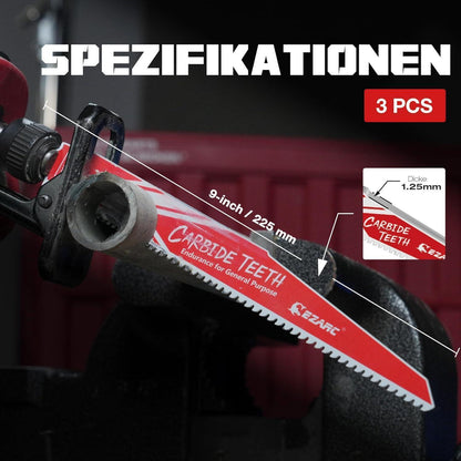 Hartmetall-Säbelsägeblätter 225mm 6/9 TPI für Holz & Metall