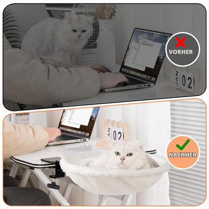 Katzenbett für Schreibtisch, drehbar & höhenverstellbar, beige