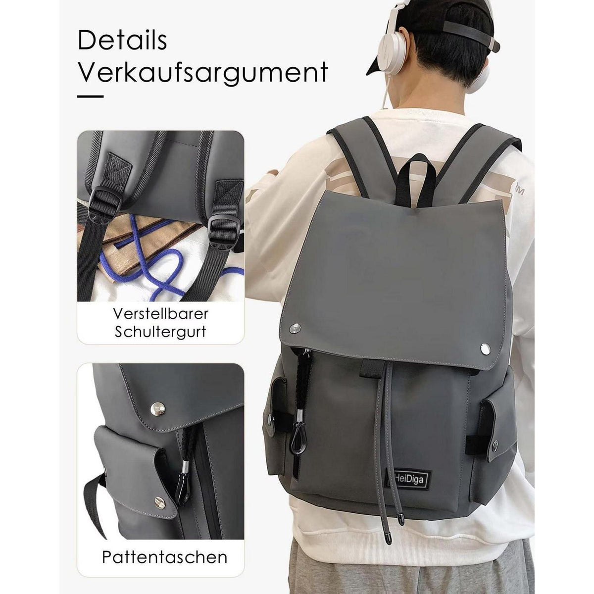 Damen Rucksack Elegant Grau – Wasserdichter Schulrucksack PU