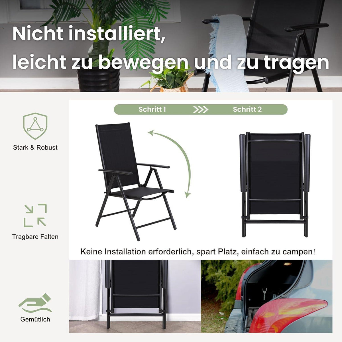Gartenmöbel Set 6 Stühle & Tisch 152x90cm verstellbar wetterfest
