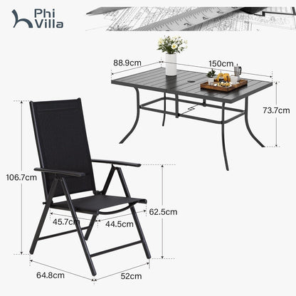 Gartenmöbel Set 6 Stühle & Tisch 152x90cm verstellbar wetterfest