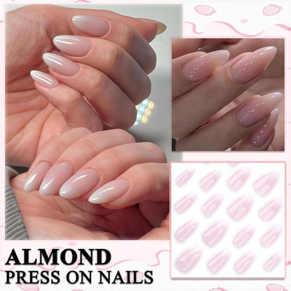24 Press on Nails Mandel Rosa Weiß Farbverlauf Künstliche Nägel