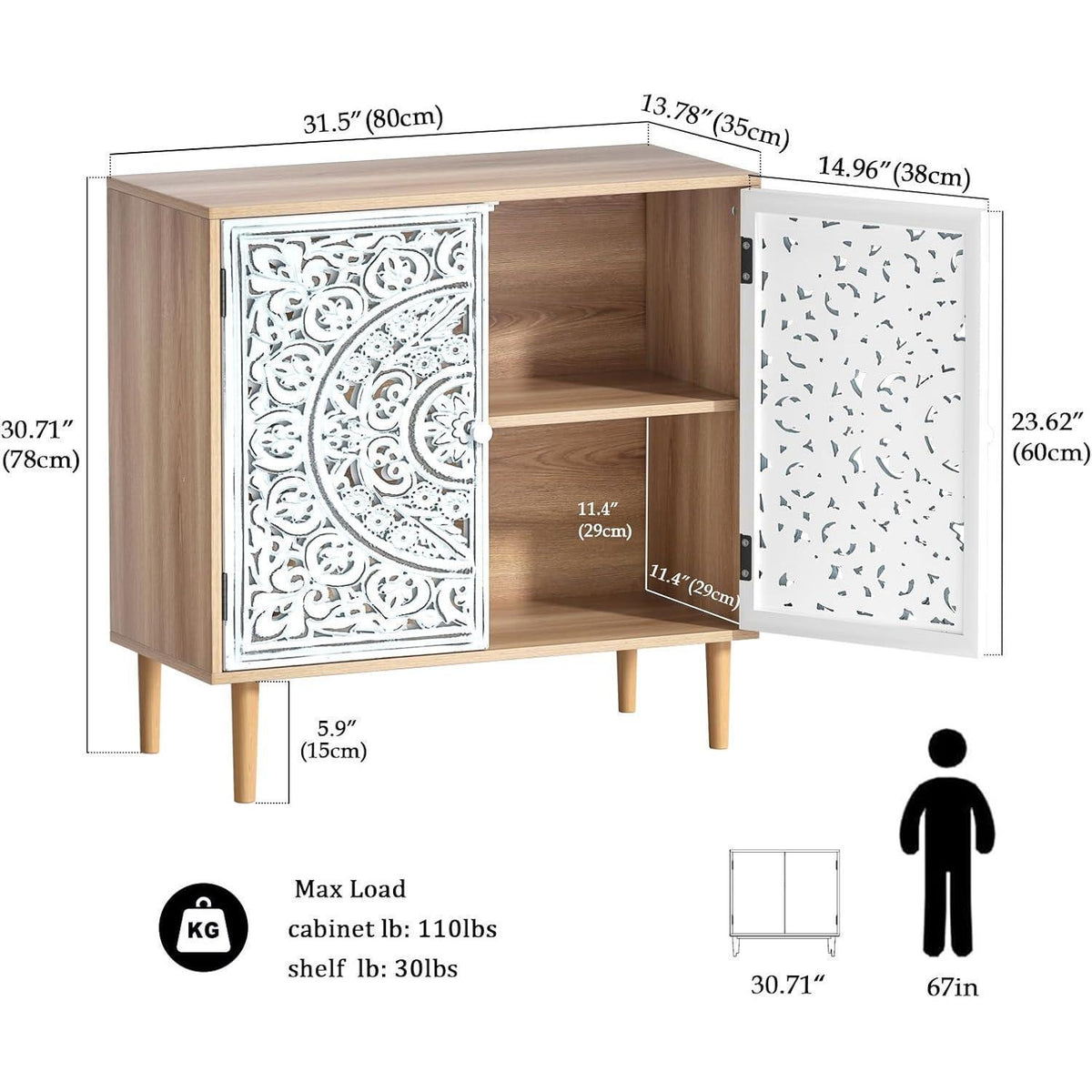 Geschnitztes Sideboard Holz – Aufbewahrungsschrank für Wohnzimmer & Küche
