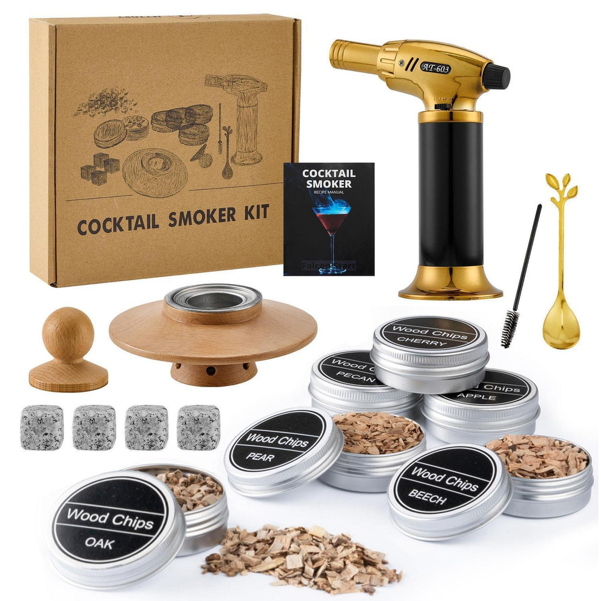 Whisky Smoker Set mit Steinen & Taschenlampe – Geschenk für Männer