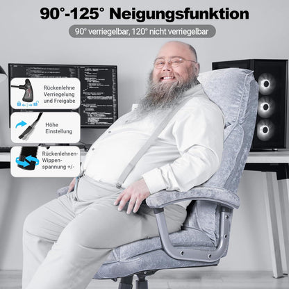 Bürostuhl 200KG Chefsessel hochwertigem Samt Ergonomisch Home Office Büro