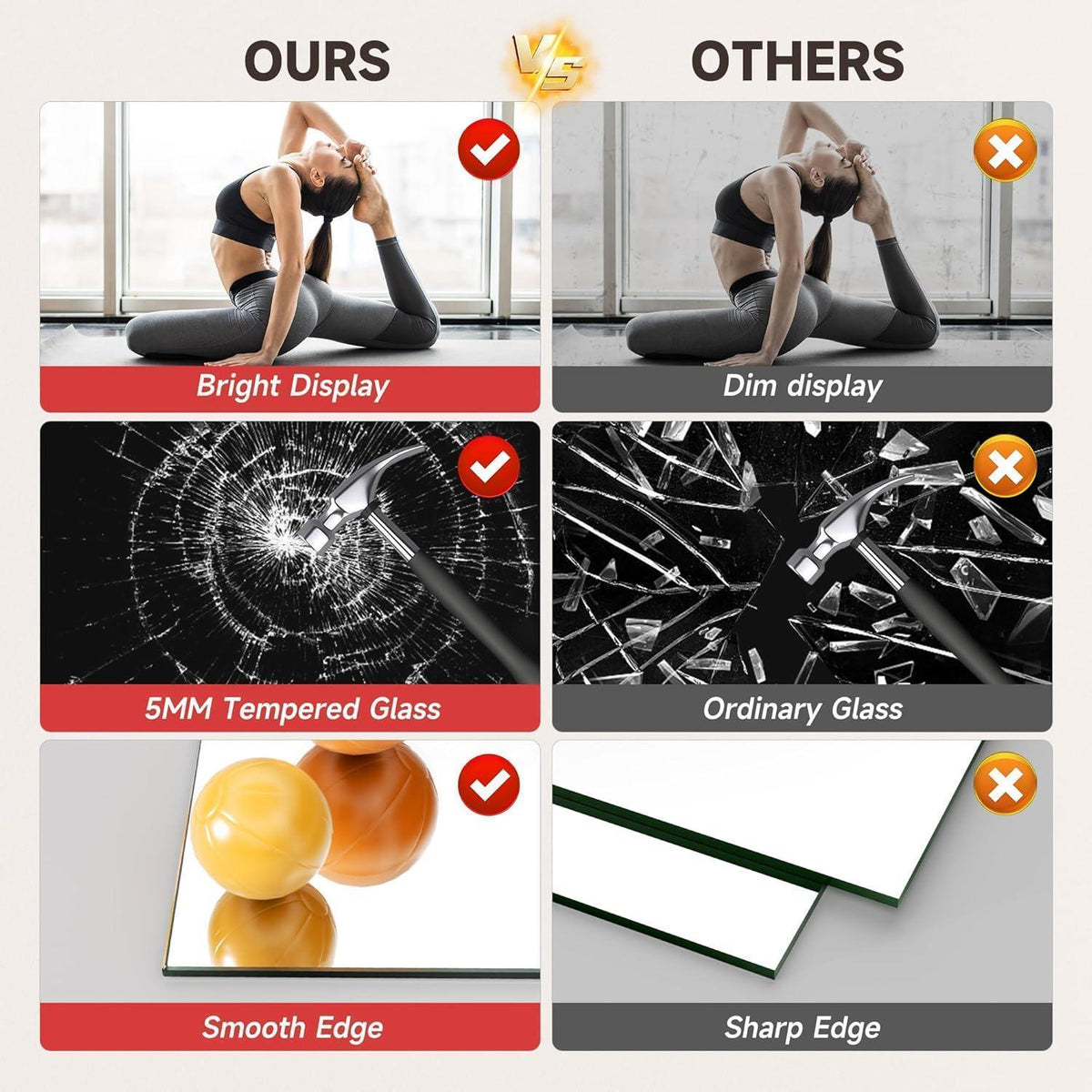 Ganzkörperspiegel 240x100cm - 2er Set für Fitnessraum & Yoga