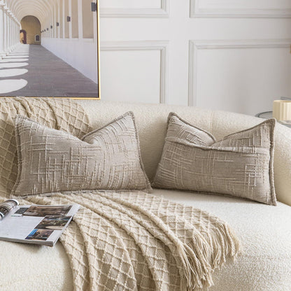 2x Chenille Kissenbezug 30x50 cm Taupe - Weiche Boho Deko