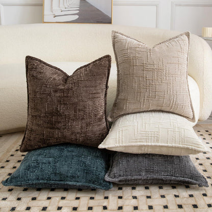 2x Chenille Kissenbezug 30x50 cm Taupe - Weiche Boho Deko