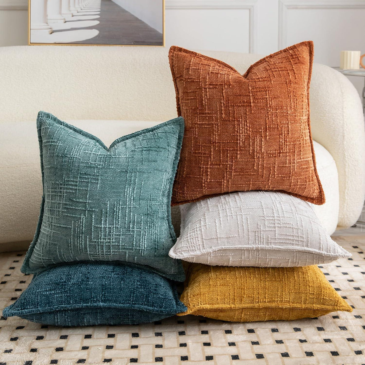 2x Chenille Kissenbezug 40x40 cm Rostfarben - Weiche Boho Deko