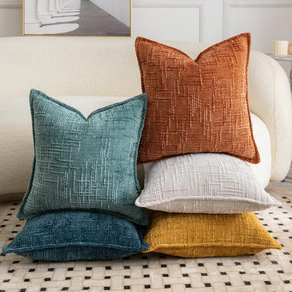 2x Chenille Kissenbezug 40x40 cm Rostfarben - Weiche Boho Deko