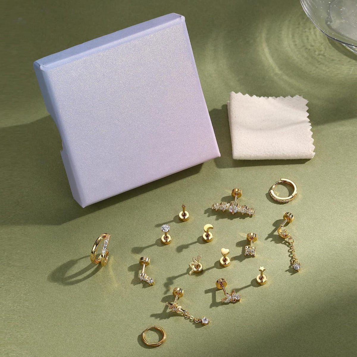 Helix Piercing Set für Damen | 15pcs Gold & Silber Ohrringe