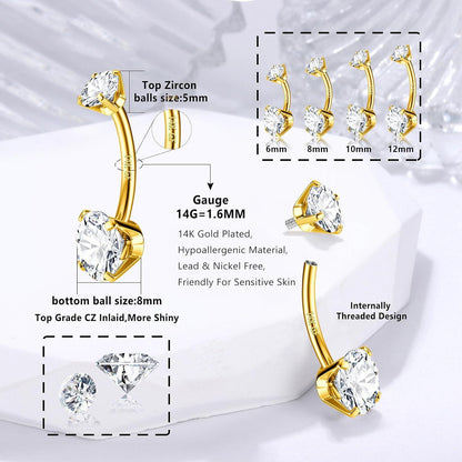 14G 925 Silber Gold Bauchnabelpiercing Titan CZ