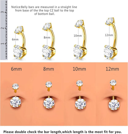 Bauchnabelpiercing Gold 925 Silber Titan Zirkonia 14G 6-12mm