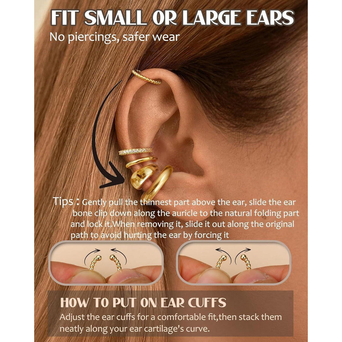 Ohrclips Damen 5er Set Ohne Ohrlöcher Gold Silber Earcuffs