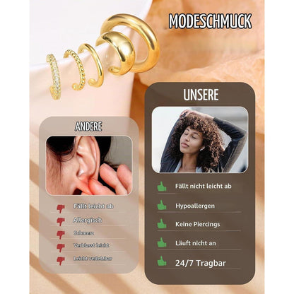Ohrclips Damen 5er Set Ohne Ohrlöcher Gold Silber Earcuffs