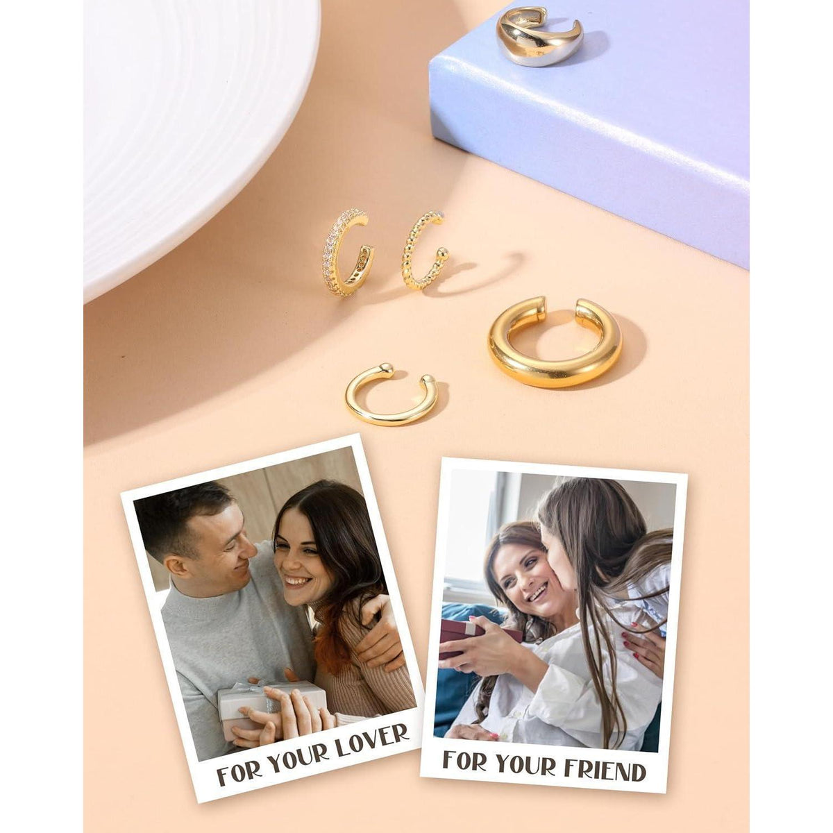 Ohrclips Damen 5er Set Ohne Ohrlöcher Gold Silber Earcuffs