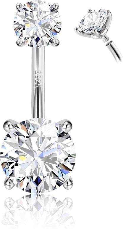 925 Silber Bauchnabelpiercing Gold Zirkonia Lang 14G