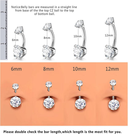 Bauchnabelpiercing Silber Gold Zirkonia 14G 925 Chirurgenstahl 6/8/10/12mm