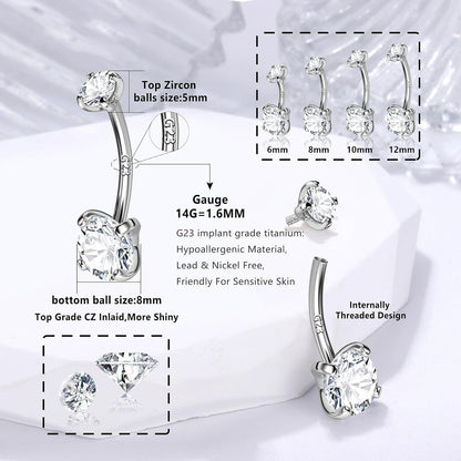 Hypoallergenes Bauchnabelpiercing Titan Silber Zirkonia Gold