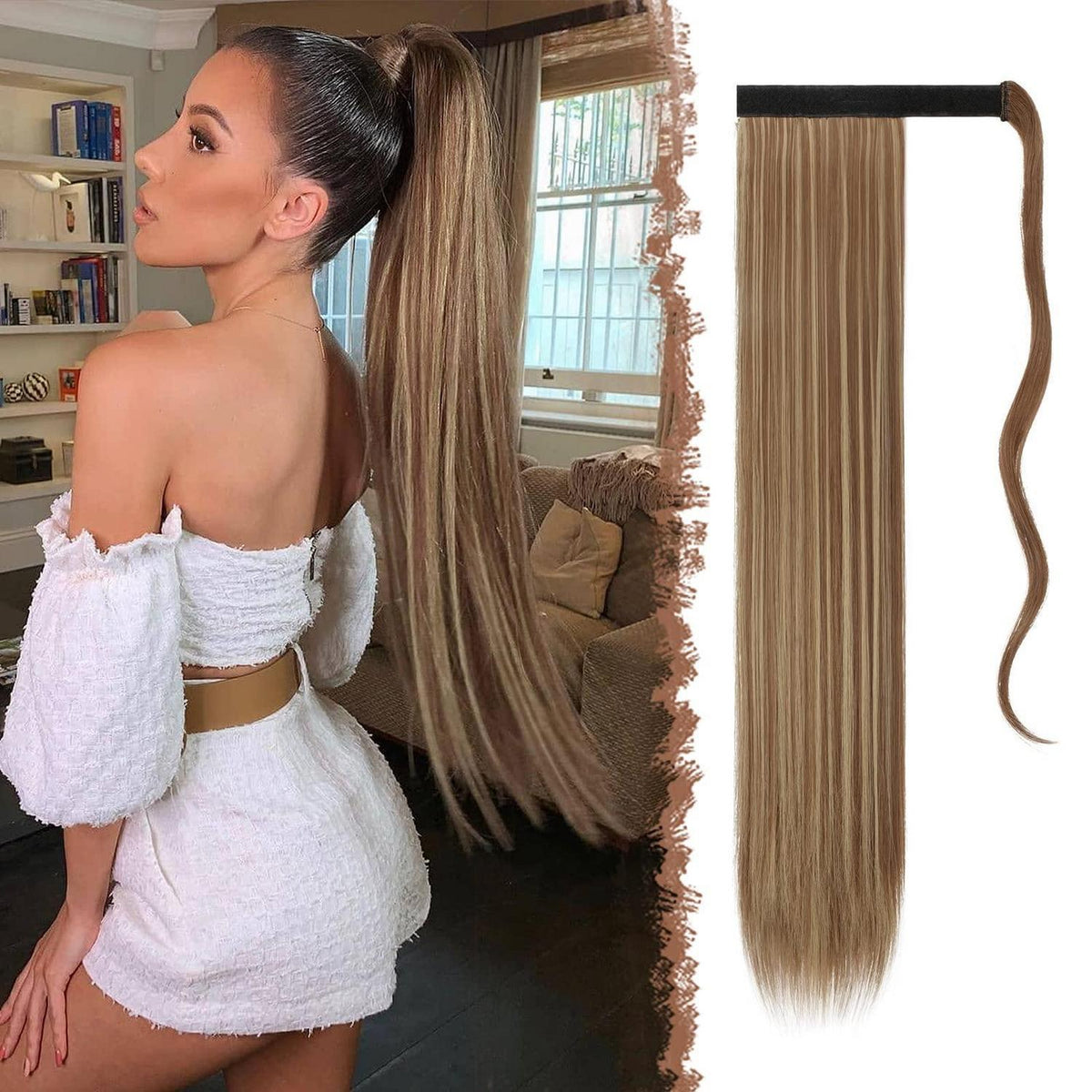 Langer glatter Pferdeschwanz Haarteil Braun & Blond