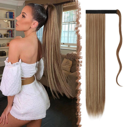 Langer glatter Pferdeschwanz Haarteil Braun & Blond