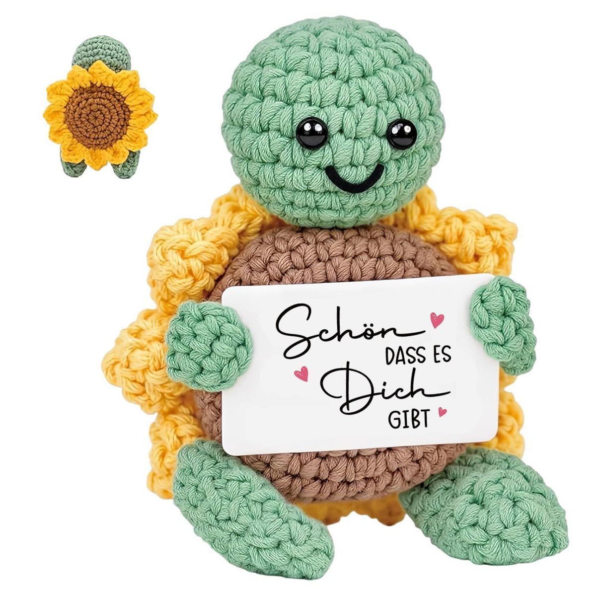 Gehäkelte Schildkröte mit Sonnenblume - Glücksbringer & Geschenk