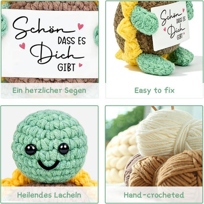 Gehäkelte Schildkröte mit Sonnenblume - Glücksbringer & Geschenk