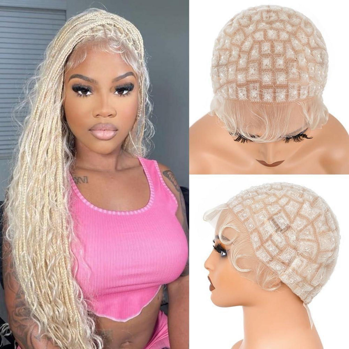 Geflochtene Perückenmütze mit Babyhaar, Blond