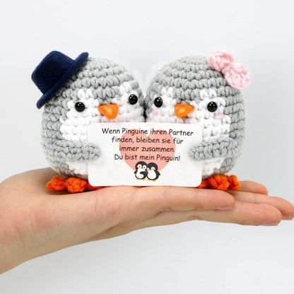 Gestrickte Pinguin Puppen Paar - Liebesgeschenk mit Karte