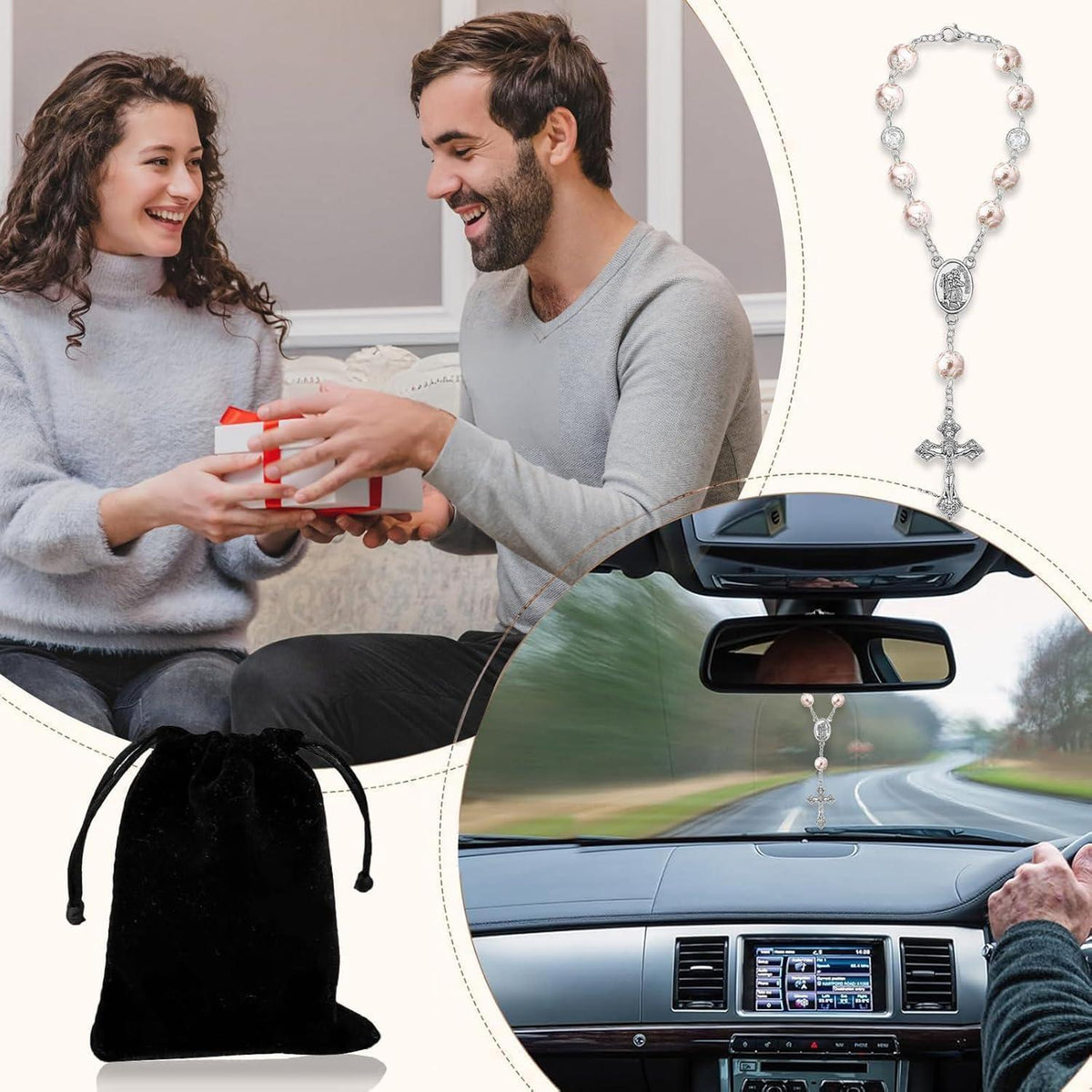 Auto Glücksbringer Christophorus Anhänger Rosa Rückspiegel