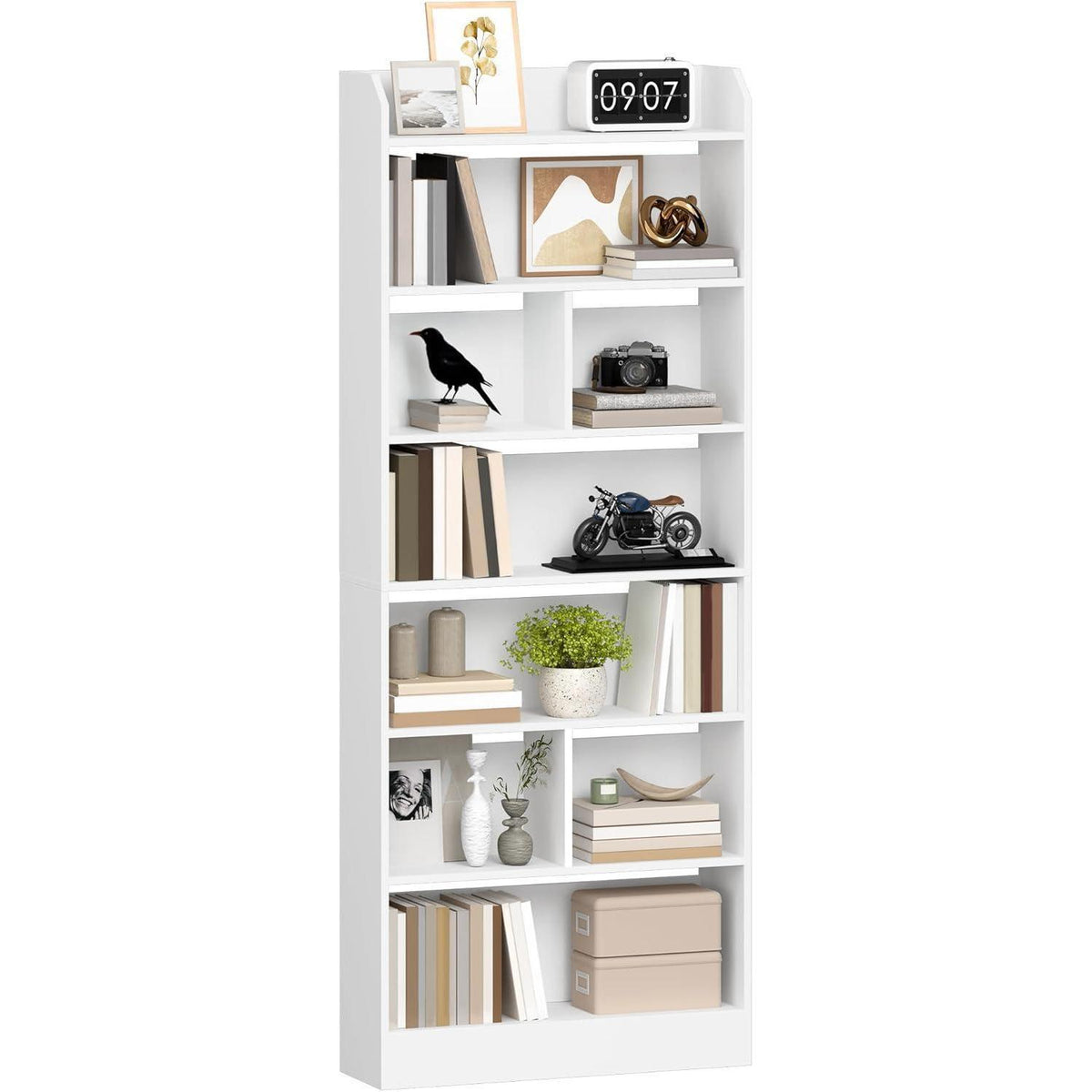 Weißes Bücherregal mit 7 Fächern – Standregal für Wohnzimmer & Büro