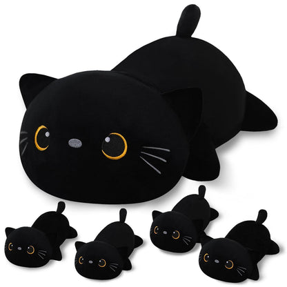Plüschkissen Schwarze Katze mit 4 Kitten – Kuscheltier Geschenk