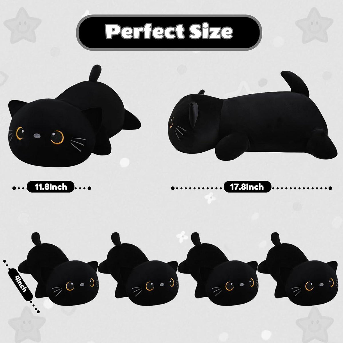 Plüschkissen Schwarze Katze mit 4 Kitten – Kuscheltier Geschenk
