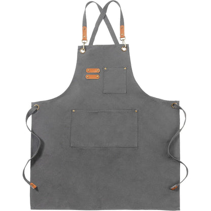 Canvas Schürze mit Kreuzgurt und 3 Taschen - Grau