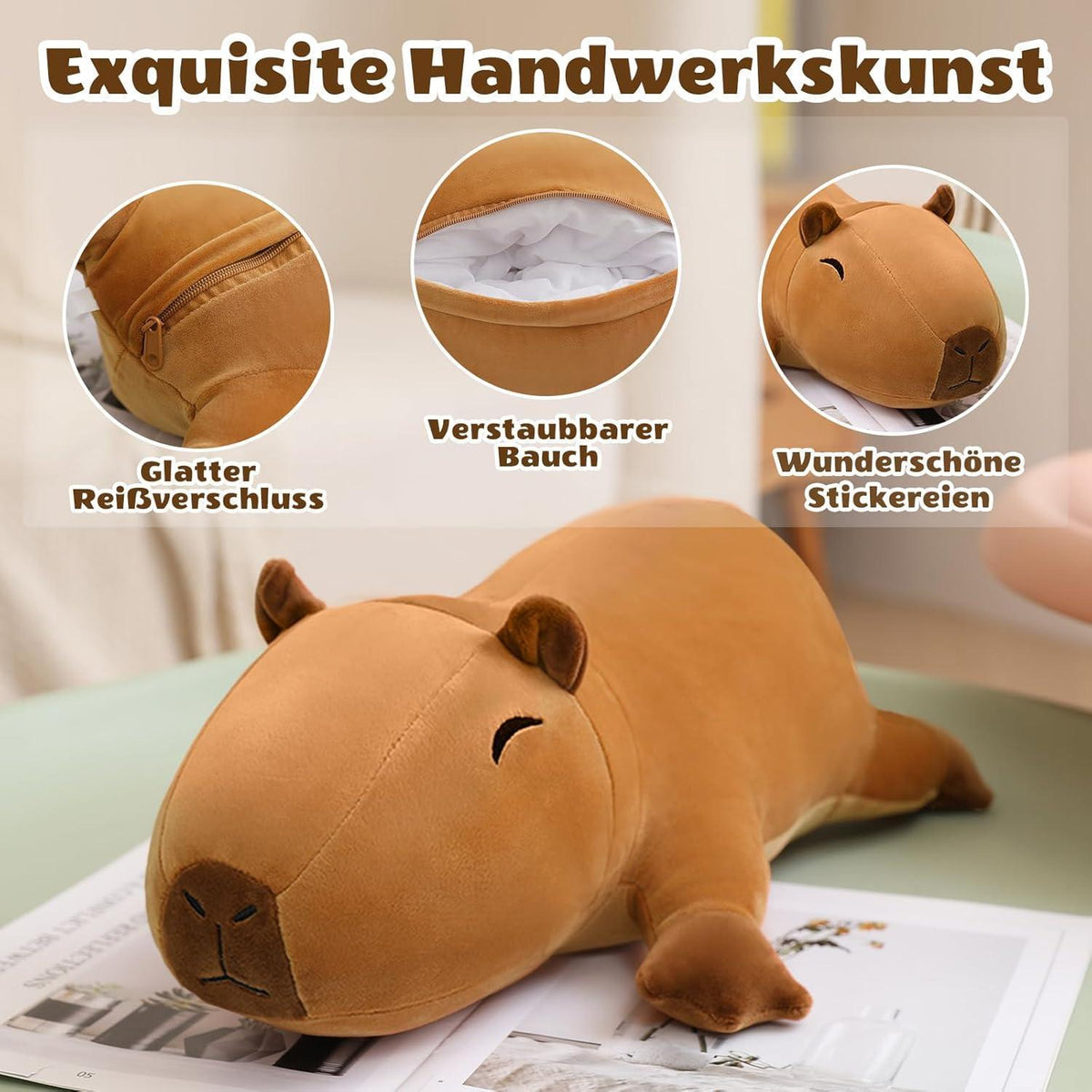 Capybara Plüschtier mit 4 Babys – Kuscheliges Plüschkissen Geschenk
