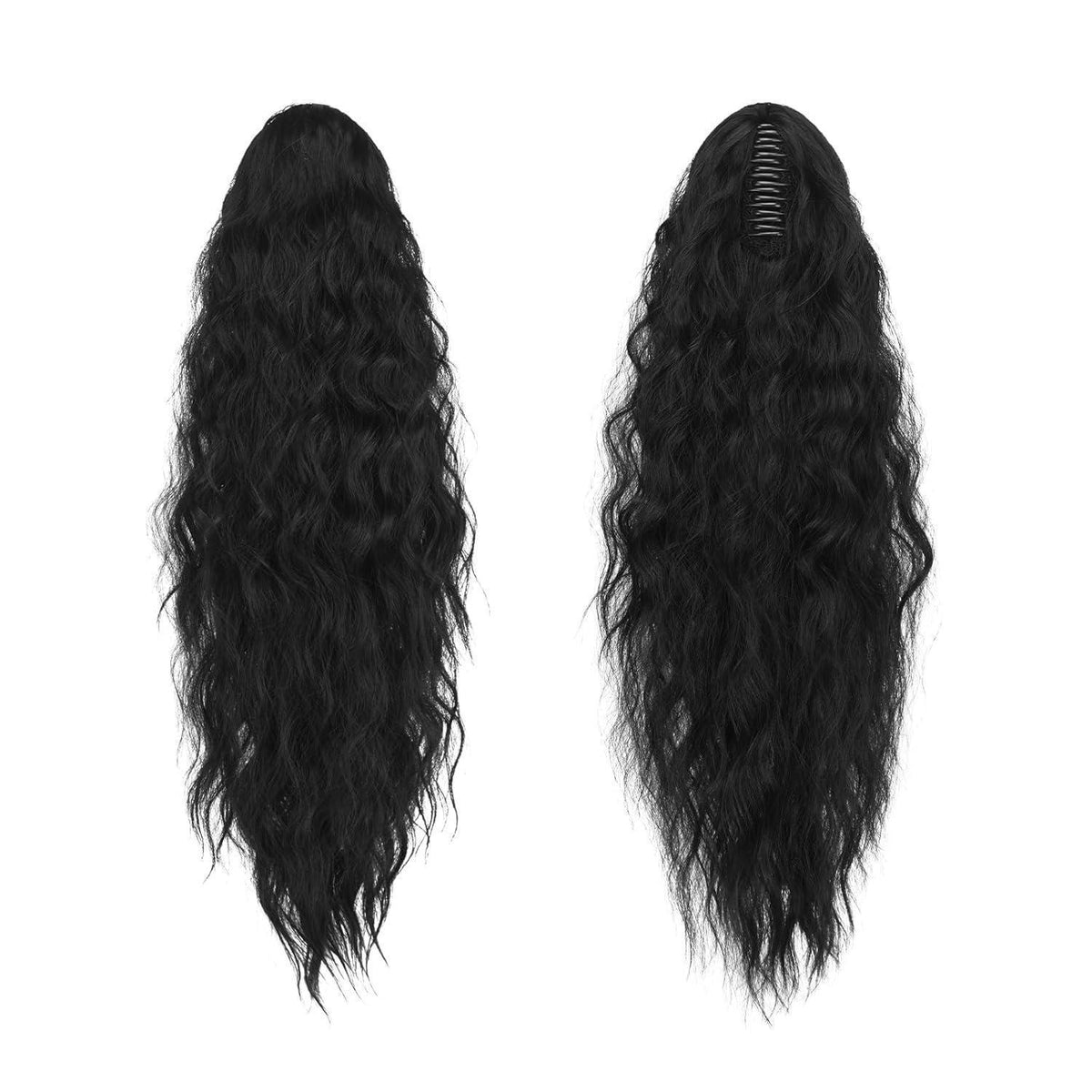 Langer gewellter Pferdeschwanz mit Klammer – 75cm Schwarz