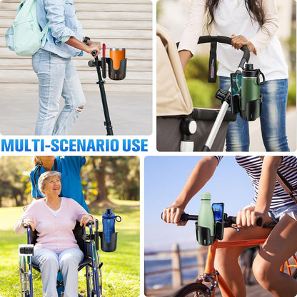 2-in-1 Kinderwagen Getränkehalter mit Handyhalter Schwarz