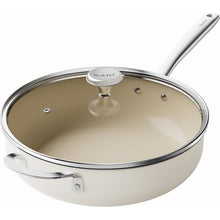 Bratpfanne 28cm mit Deckel, Keramik Antihaft, Induktion, Backofenfest, Beige