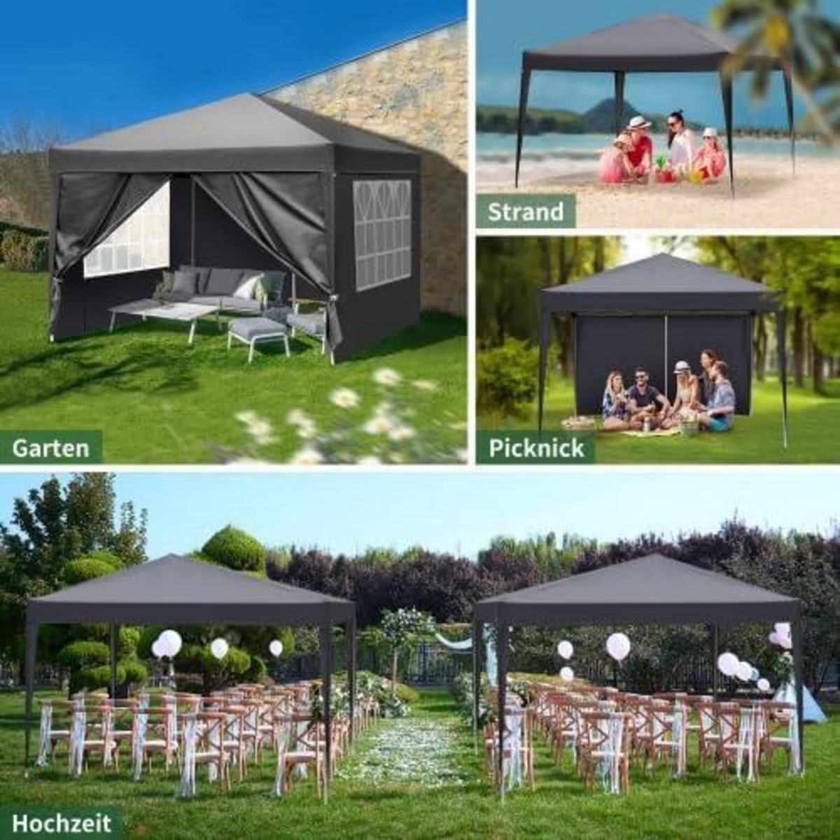 3x3m Faltpavillon mit Zubehör – Wasserdicht & UV-Schutz