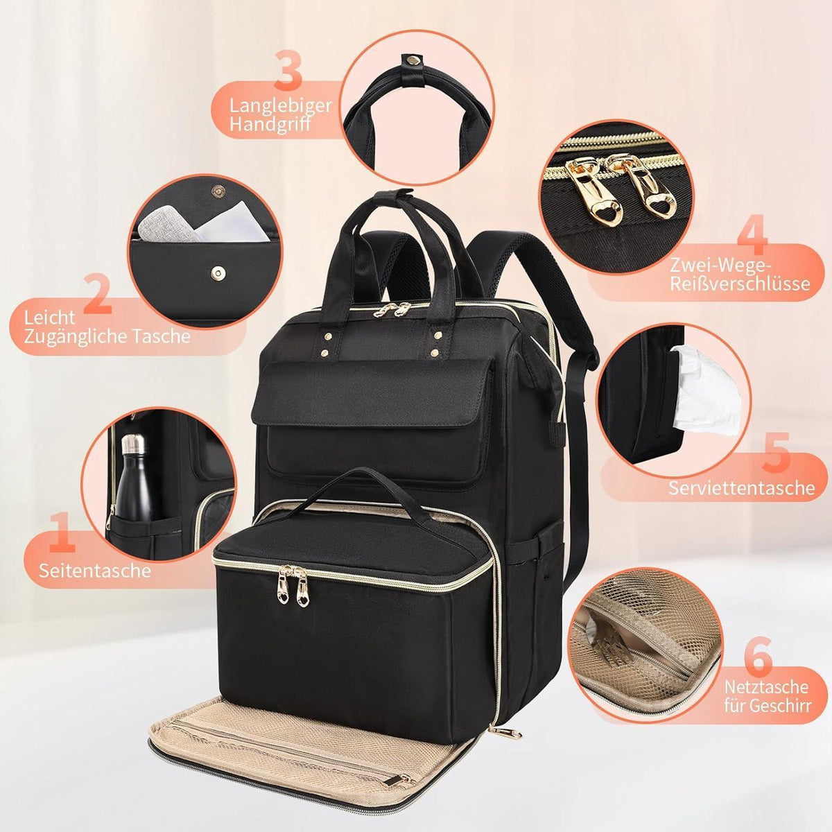 Laptop Rucksack Damen 15,6 Zoll mit Kühltasche & Diebstahlschutz