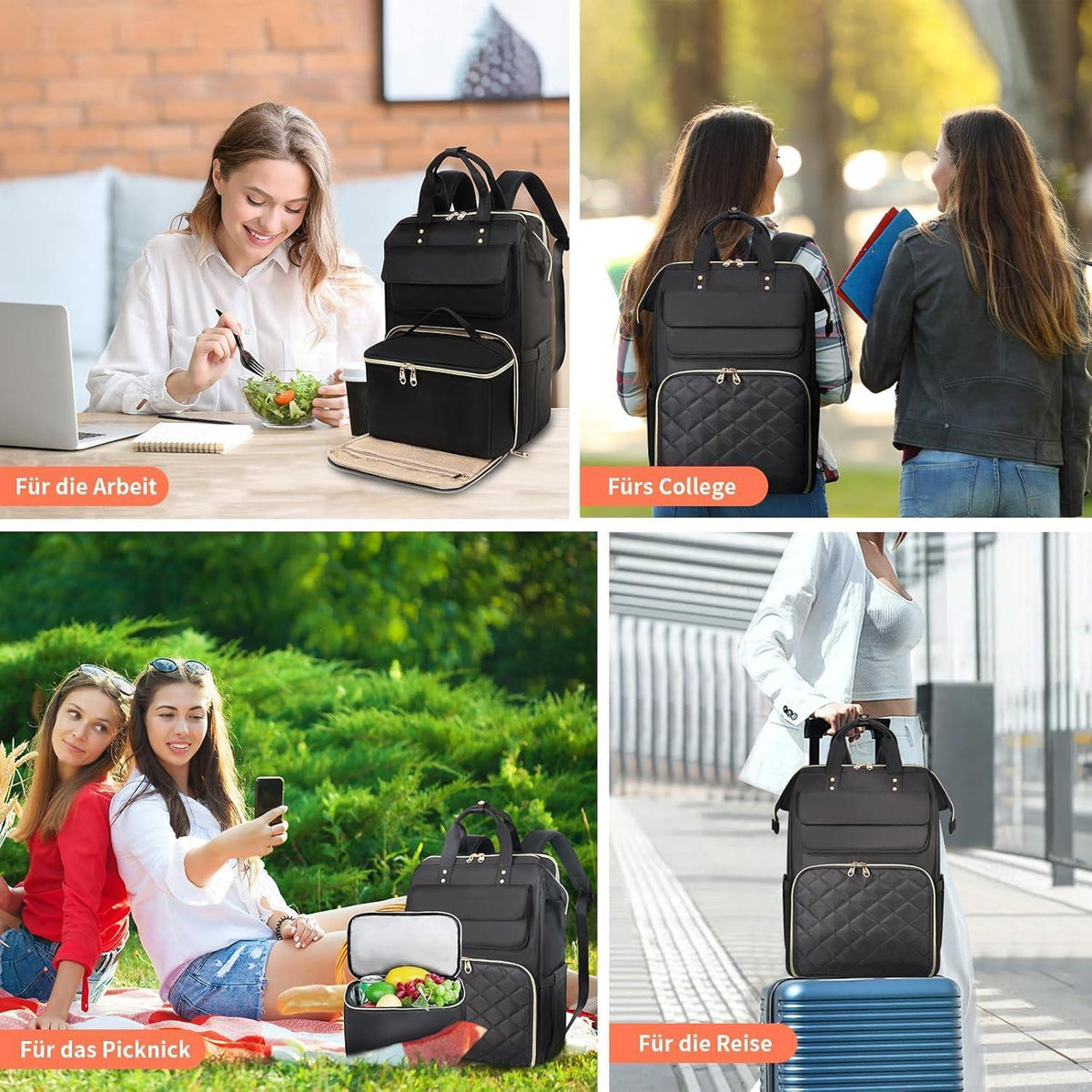 Laptop Rucksack Damen 15,6 Zoll mit Kühltasche & Diebstahlschutz