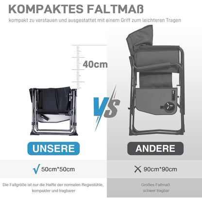 Campingstuhl faltbar mit Seitentisch & Tasche, 180kg belastbar, Schwarz (2 Stück)