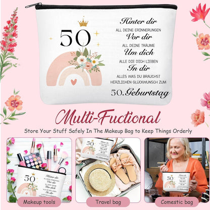 50. Geburtstag Geschenkset für Frauen: Kosmetiktasche, Socken & Schlüsselanhänger
