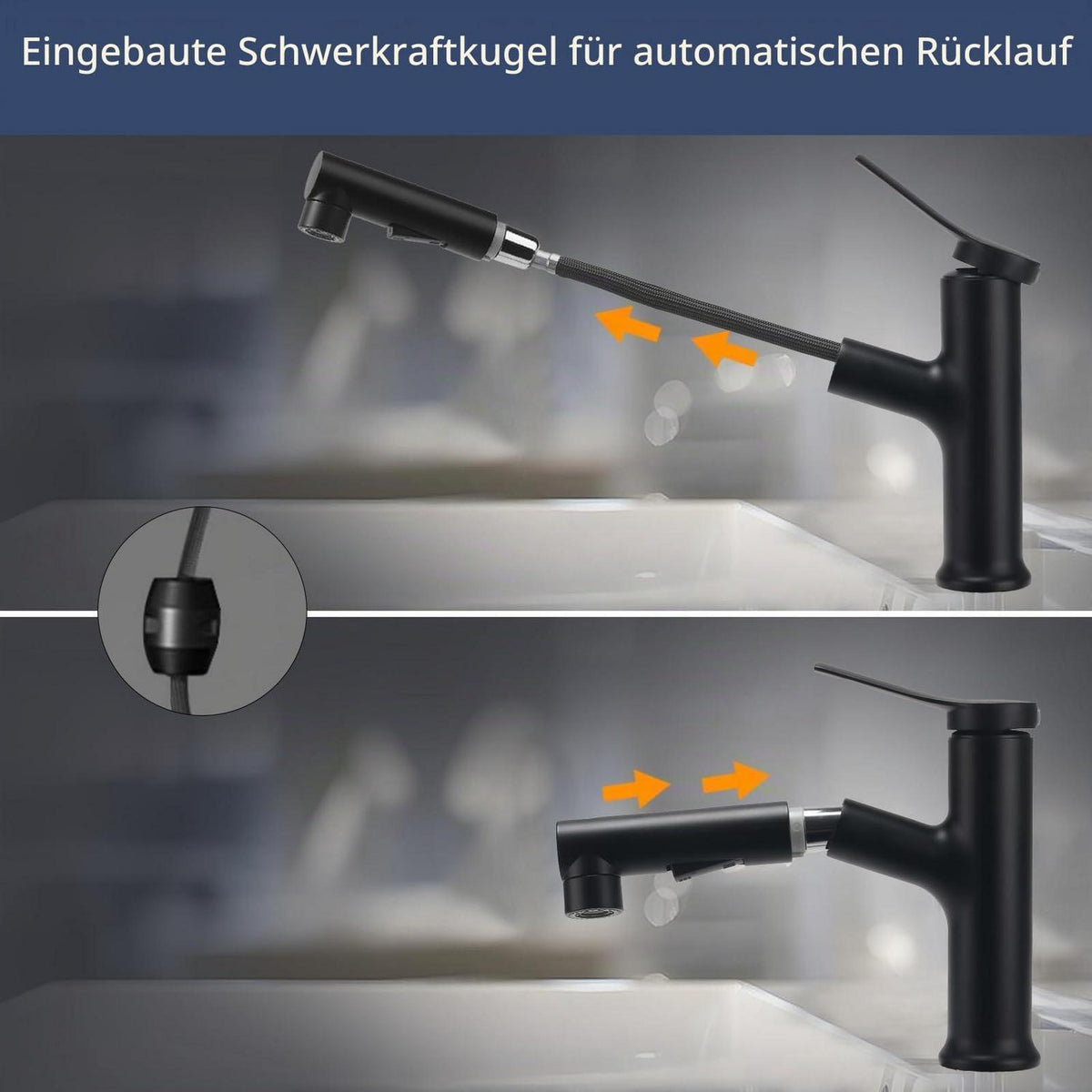 Waschtischarmatur Schwarz Ausziehbar mit Brause | Einfache Installation