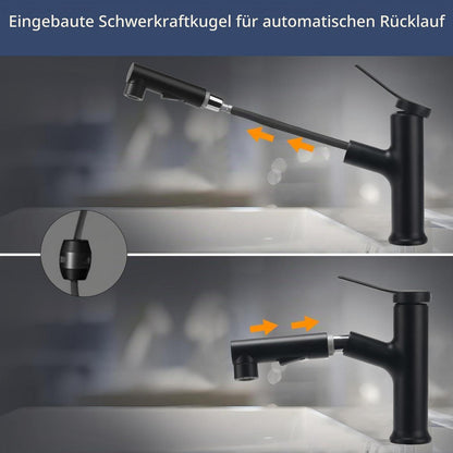 Waschtischarmatur Schwarz Ausziehbar mit Brause | Einfache Installation