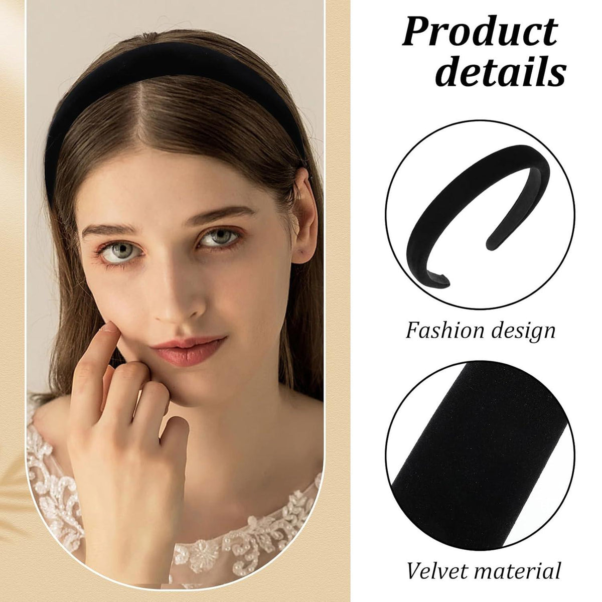 Schwarze Samt Stirnbänder Set, 3 Größen - Haarreif Mode Haarschmuck