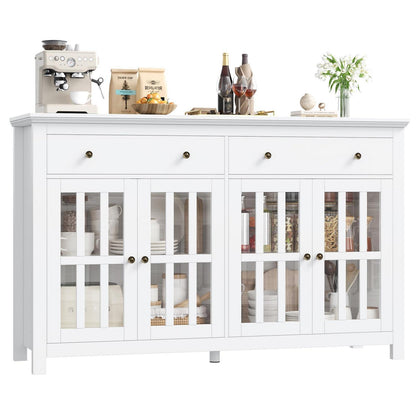 140cm Sideboard mit Glastüren & Schubladen – Küchenbuffet Weiß