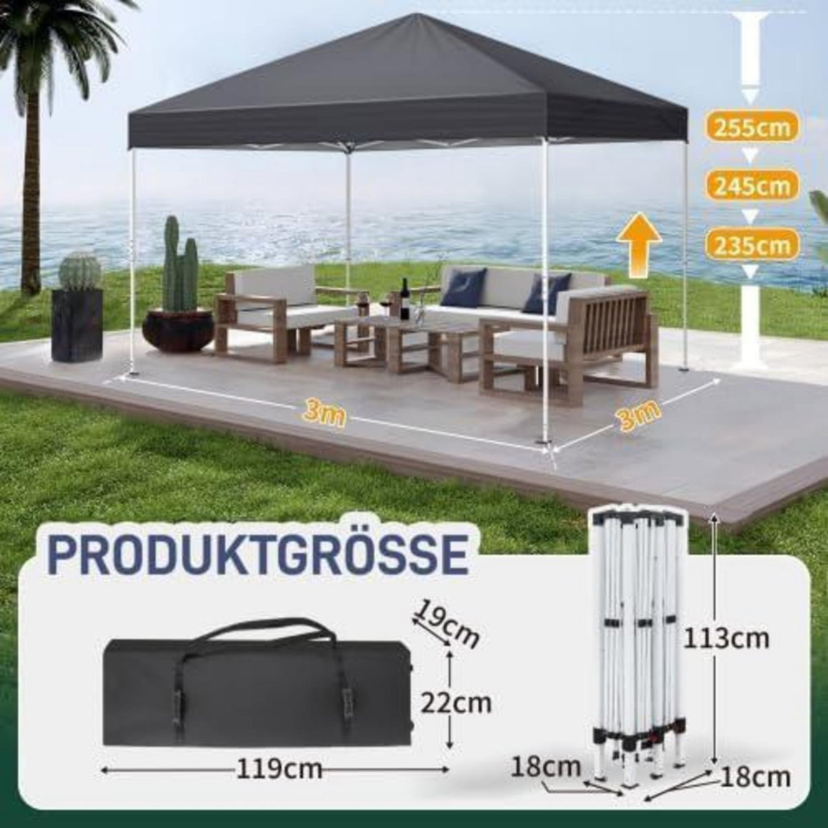 Faltpavillon 3x3m – Wasserdicht & UV-Schutz mit Mesh-Wänden