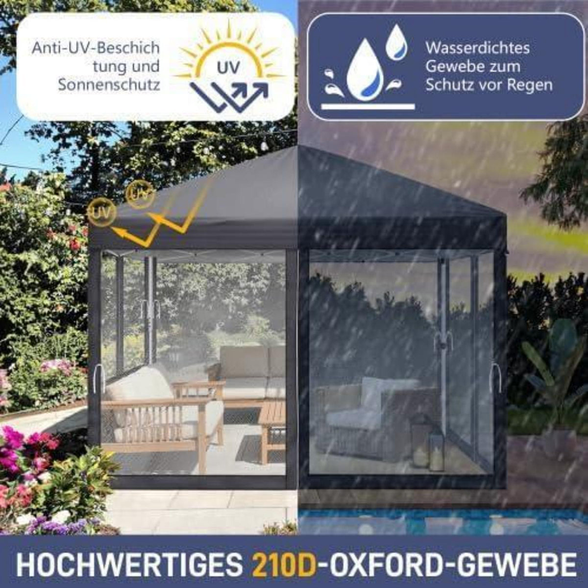 Faltpavillon 3x3m – Wasserdicht & UV-Schutz mit Mesh-Wänden